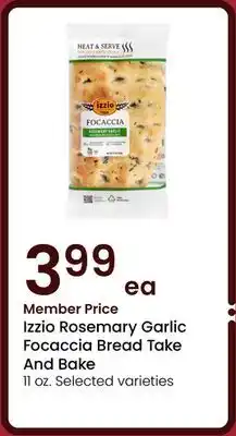 Albertsons Izzio Rosemary Garlic Focaccia Bread Take And Bake offer