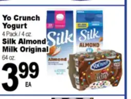 Superior Grocers Yo Crunch Almond Milk 4 Pack / 4 oz. Silk Almond Milk Original 64 oz offer