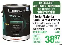Menards PITTSBURGH Interior/Exterior Satin Paint & Primer offer