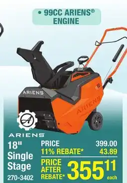 Menards ARIENS 18 Single Stage offer