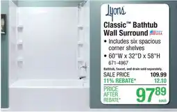 Menards Lysons Classic Bathtub Wall Surround offer