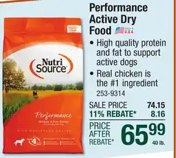Menards NutriSource Performance Active Dry Food offer