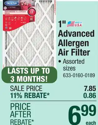 Menards 1 Advanced Allergen Air Filter offer