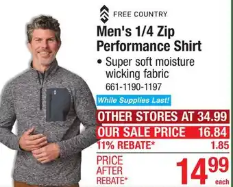 Menards Men's 1/4 Zip Performance Shirt offer
