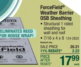 Menards ForceField Weather Barrier OSB Sheathing offer