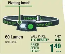 Menards 60 Lumen LED HEADLAMPS offer
