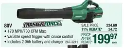 Menards MASTERFORCE 80V Cordless Blower offer