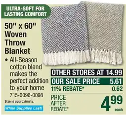 Menards 50 x 60 Woven Throw Blanket offer