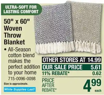 Menards 50 x 60 Woven Throw Blanket offer
