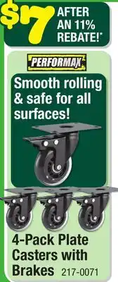 Menards 4-Pack Plate Casters with Brakes offer