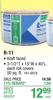 Menards R-11 CUT-TO-LENGTH FIBERGLASS ROLLS offer