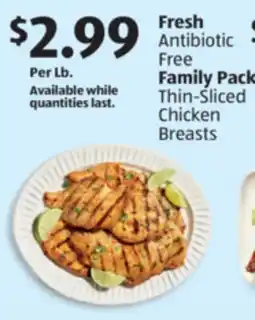 Aldi Fresh Antibiotic Free Family Pack Thin-Sliced Chicken Breasts offer