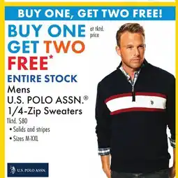 Boscov's ENTIRE STOCK Mens U.S. POLO ASSN. 1/4-Zip Sweaters offer