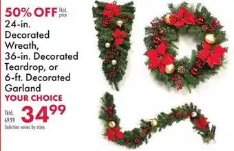 Boscov's 24-in. Decorated Wreath, 36-in. Decorated Teardrop, or 6-ft. Decorated Garland offer