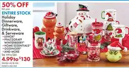Boscov's ENTIRE STOCK Holiday Dinnerware, Giftware, Drinkware, & Serveware offer