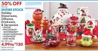Boscov's ENTIRE STOCK Holiday Dinnerware, Giftware, Drinkware, & Serveware offer
