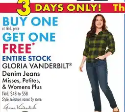 Boscov's ENTIRE STOCK GLORIA VANDERBILT Denim Jeans offer