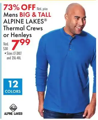 Boscov's Mens BIG & TALL ALPINE LAKES Thermal Crews or Henleys offer
