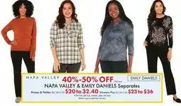 Boscov's NAPA VALLEY & EMILY DANIELS Separates offer