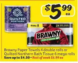 Winn Dixie Brawny paper towels or Quilted Northern bath tissue offer