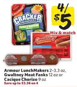 Winn Dixie Armour LunchMakers, Gwaltney Meat Franks, or Cacique Chorizo offer