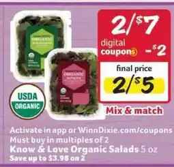 Winn Dixie Know & Love Organic Salads offer