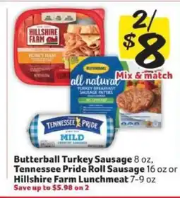 Winn Dixie Butterball Turkey Sausage, Tennessee Pride Roll Sausage, Hillshire Farm Lunchmeat offer