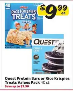 Winn Dixie Quest Protein Bars or Rice Krispies Treats Values Pack offer