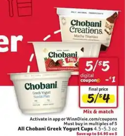 Winn Dixie Chobani Greek Yogurt Cups offer