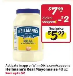 Winn Dixie Hellmann's Real Mayonnaise offer