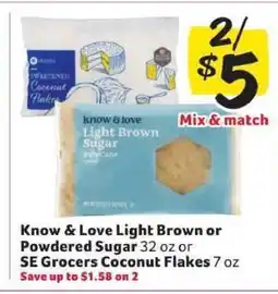 Winn Dixie Know & Love Light Brown or Powdered Sugar / SE Grocers Coconut Flakes offer