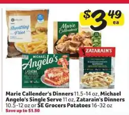 Winn Dixie Marie Callender's Dinners, Michael Angelo's Single Serve, Zatarain's Dinners, SE Grocers Potatoes offer