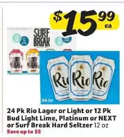 Winn Dixie 24 Pk Rio Lager or Light or 12 Pk Bud Light Lime, Platinum or NEXT or Surf Break Hard Seltzer offer