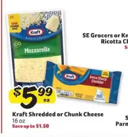 Winn Dixie Kraft Shredded or Chunk Cheese offer
