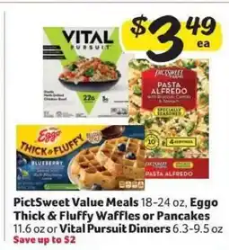 Winn Dixie PictSweet Value Meals, Eggo Thick & Fluffy Waffles or Pancakes, Vital Pursuit Dinners offer
