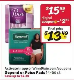 Winn Dixie Depend or Poise Pads offer