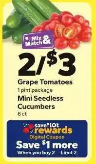 Save a Lot Grape Tomatoes & Mini Seedless Cucumbers offer