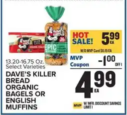 Food Lion Dave's Killer Bread Organic Bagels or English Muffins offer