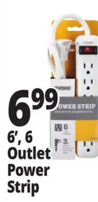 Ocean State Job Lot Prime 6 Outlet Power Strip 3' offer