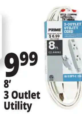 Ocean State Job Lot Prime 3 Outlet Utility Extension Cord 8' offer