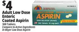 Ocean State Job Lot Health Star 81 mg Adult Low Dose Aspirin Pain Reliever offer