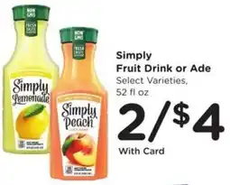 Kroger Simply Fruit Drink or Ade offer