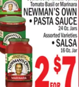 C Town NEWMAN'S OWN, PASTA SAUCE 24 Oz. Jars, SALSA 16 Oz. Jar offer