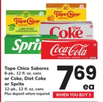 ACME Topo Chico Sabores 8-pk., 12 fl. oz. cans or Coke, Diet Coke or Sprite 12-pk., 12 fl. oz. cans offer