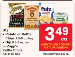 ACME Utz Potato or Kettle Chips 7.5-8 oz. bag Dip 8.5-9 oz. can or Zapp's Kettle Chips 7.5-8 oz. bag offer