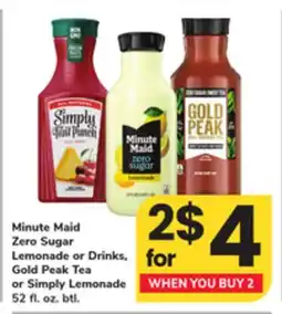 ACME Minute Maid Zero Sugar Lemonade or Drinks, Gold Peak Tea or Simply Lemonade offer