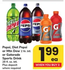 ACME Pepsi, Diet Pepsi or Mtn Dew 2 ltr. btl. or Gatorade Sports Drink 28 fl. oz. btl offer