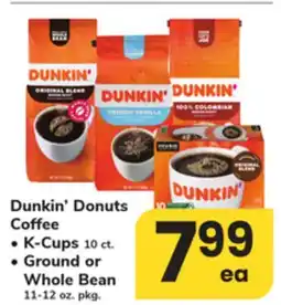 ACME Dunkin' Donuts Coffee K - Cups 10 ct. Ground or Whole Bean 11-12 oz. pkg offer