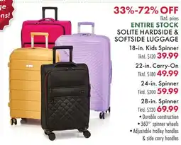 Boscov's SOLITE HARDSIDE & SOFTSIDE LUGGAGE offer