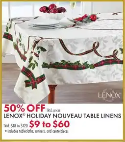 Boscov's LENOX HOLIDAY NOUVEAU TABLE LINENS offer
